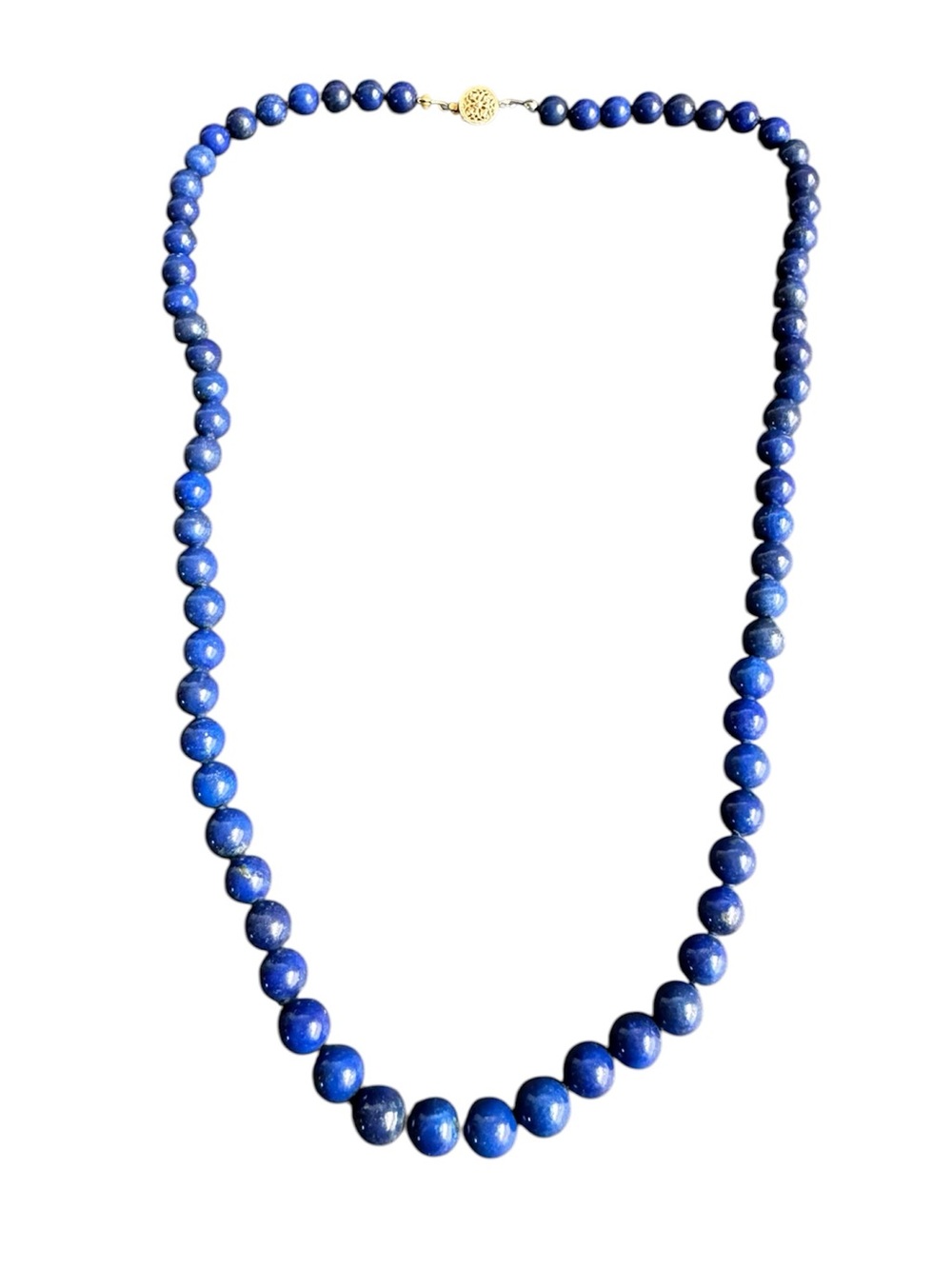 Vintage Lapis Lazuli Beaded Necklace Blue Gemstone Hand Knotted 23" Old Money